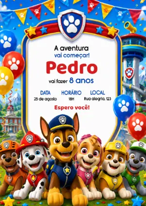 Invito di compleanno Paw Patrol – Statico – KC Design