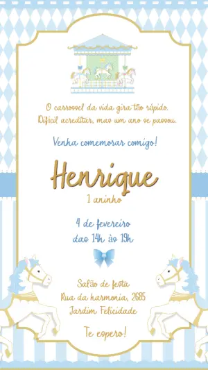 Convite Aniversário Carrossel Encantado para Editar Online