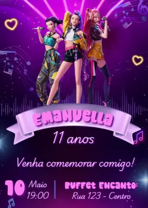 Invitation d'anniversaire KPop Demon Hunters – Statique – Convites e Artes Digitais