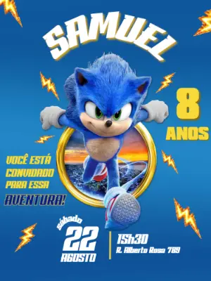 Convite de Aniversário Sonic para Editar Online