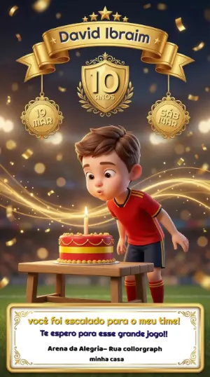Convite de Aniversário Futebol 3D Infantil Modelo Editável