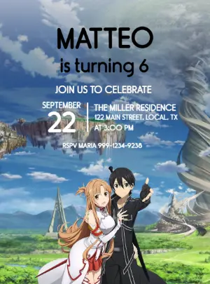 Editable Sword Art Online Birthday Invitation Template