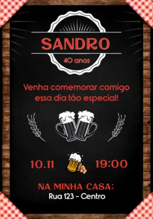 Convite de Aniversário Boteco Lousa para Editar Online
