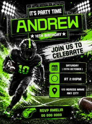 American Football 10th Birthday Invitation | Editable Template