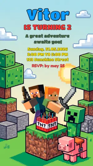 Minecraft Birthday Invitation | Editable Digital Template