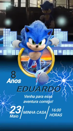 Convite Animado Aniversário Sonic para Editar Online