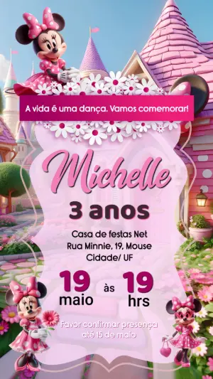 Convite de Aniversário Minnie Rosa | Modelo Infantil Editável