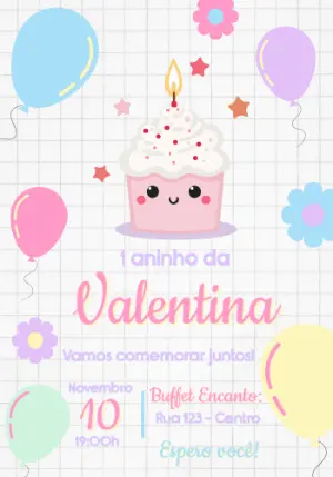 Convite Aniversário Cupcake e Balões