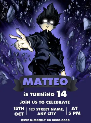 Anime Psychic Power Birthday Invitation Editable Template