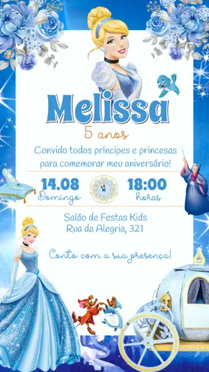 Convite de Aniversário Cinderela para Editar Online