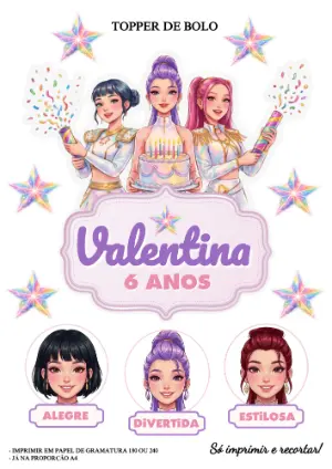 Topo de Bolo Aniversário K-Pop Colorido para Editar e Imprimir