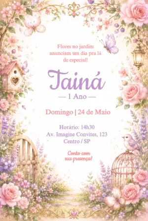 Convite de Aniversário Jardim Encantado Floral Editável