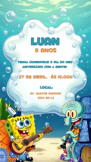 Convite de Aniversário Bob Esponja para Editar Online