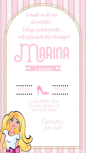 Convite de Aniversário Tema Barbie Rosa Editável