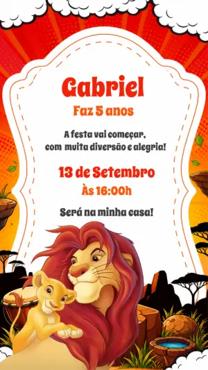 Convite de Aniversário Rei Leão Editável para Festa Infantil