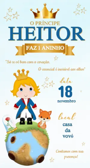 Convite de Aniversário Pequeno Príncipe Editável