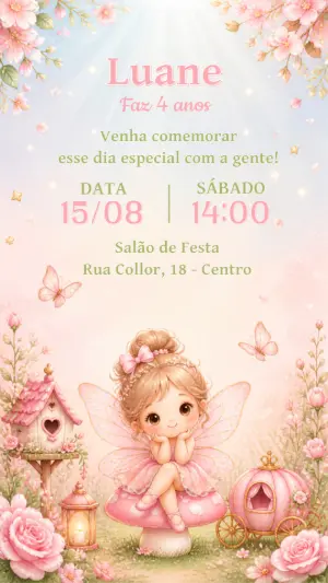 Convite de Aniversário Fada Encantada para Editar Online