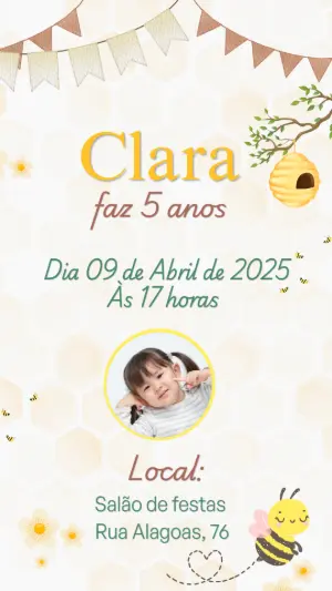 Convite de Aniversário Abelhinha com Foto para Editar Online