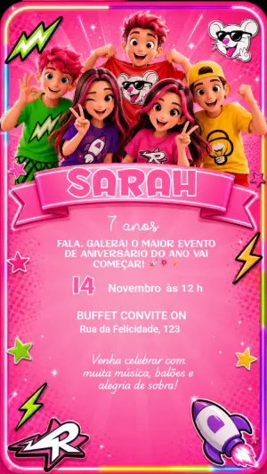 Convite de Aniversário Emily Vick e Dos Rosa Editável