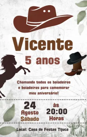 Convite de Aniversário Boiadeiro Country para Editar Online