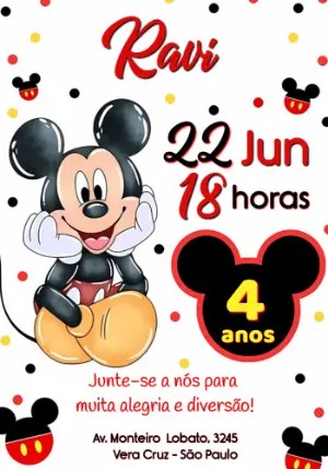 Convite de Aniversário Mickey Mouse para Editar Online