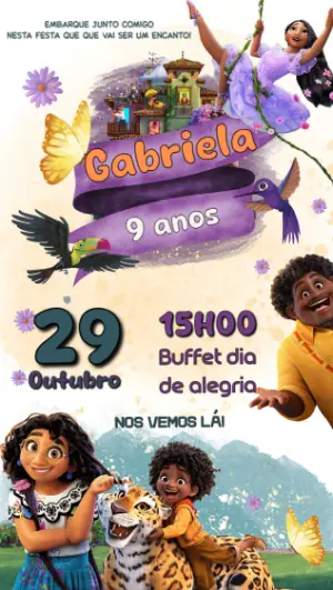 Convite de Aniversário Encanto com Personagens para Editar Online