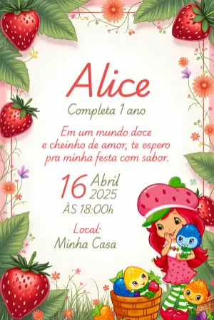 Convite de Aniversário Moranguinho para Editar Online