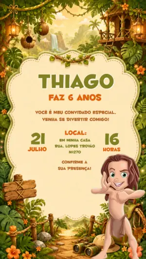 Convite de Aniversário Selva do Tarzan Editável