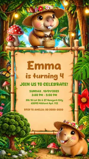 Editable Capybara Jungle Birthday Invitation Template