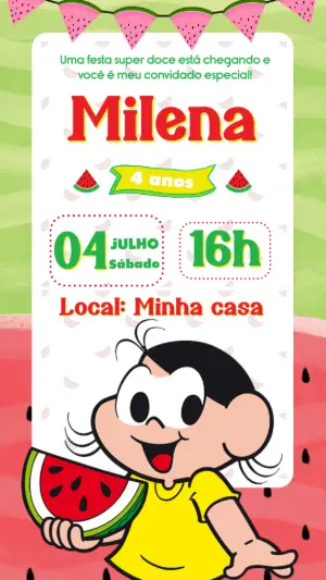 Convite Aniversário Magali Melancia para Editar Online