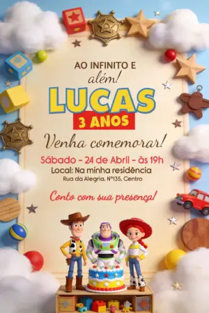 Convite Editável Aniversário Infantil Tema Toy Story