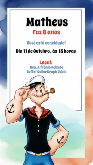 Convite de Aniversário Popeye para Editar Online