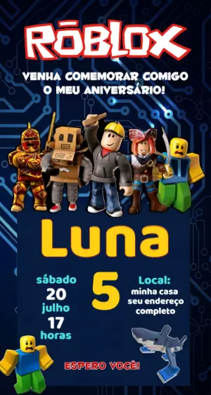 Convite Digital Roblox para Aniversário Editável