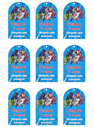 Tag de Agradecimento Vingadores Toy para Editar e Imprimir