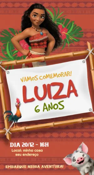 Convite de Aniversário Moana Tropical para Editar