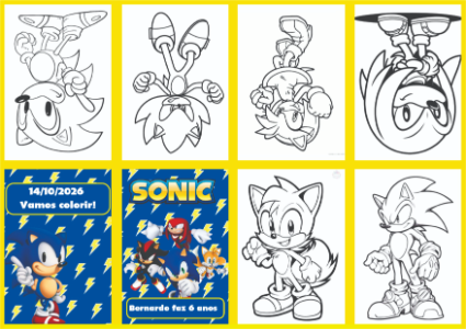 Livrinho de Colorir Sonic para Aniversário Editável