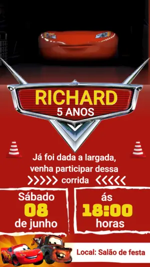 Convite Animado de Aniversário Carros: Edite seu Vídeo Rápido