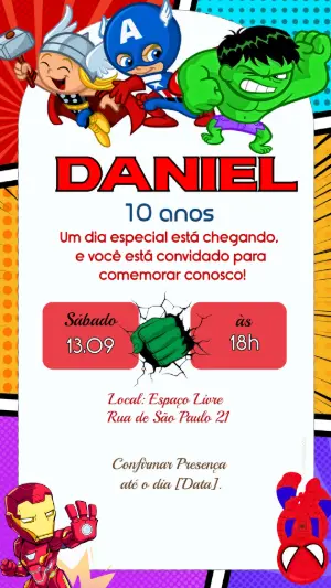 Convite de Aniversário Vingadores para Editar