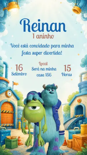 Convite de Aniversário Monstros S.A. Universidade para Editar