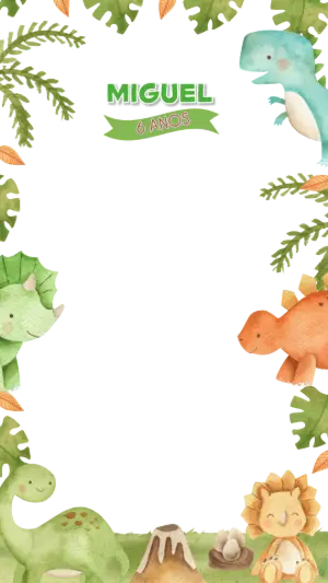 Moldura de Aniversário Dinossauro para Editar Online