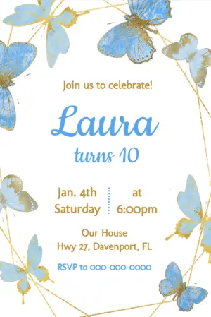 Elegant Butterfly Birthday Invitation | Editable Template