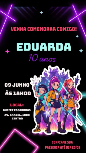 Invitation d'anniversaire KPop Demon Hunters – Statique – Fun Paper