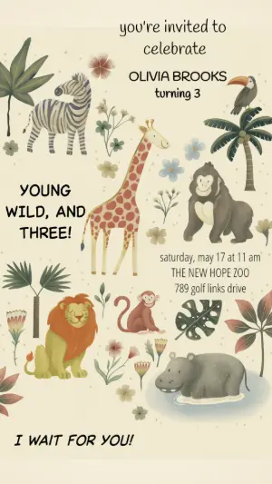 Safari Animals Birthday Invitation to Edit Online