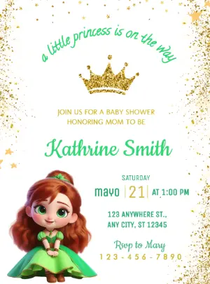 Princess Baby Shower Invitation with Gold Glitter | Editable Template