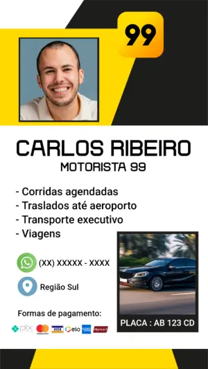 Cartão de Visita 99 Motorista com Foto para Editar Online