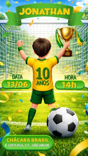 Convite de Aniversário Futebol Campeão Modelo Digital