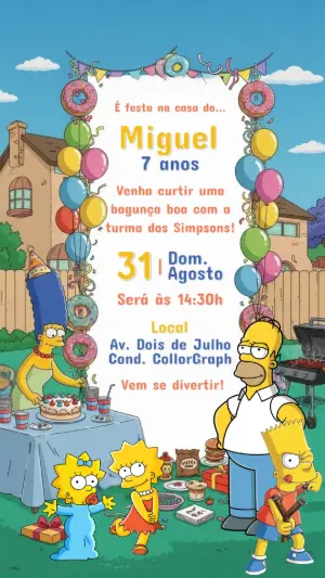 Convite de Aniversário Os Simpsons para Editar Online