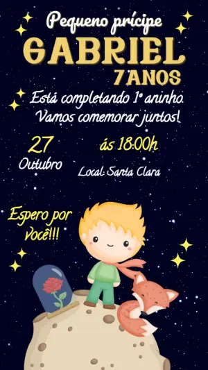 Convite de Aniversário Pequeno Príncipe Estrelado para Editar