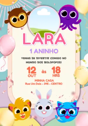 Convite de Aniversário Bolofofos Colorido para Editar