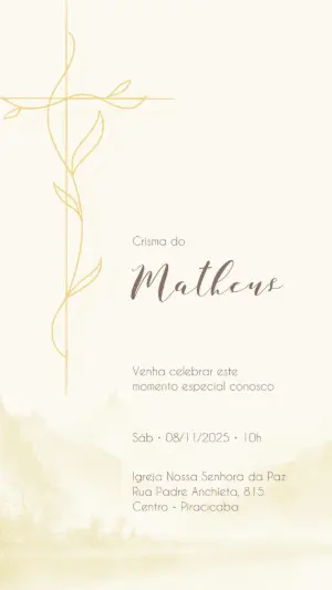Convite de Crisma Elegante com Cruz para Editar Online
